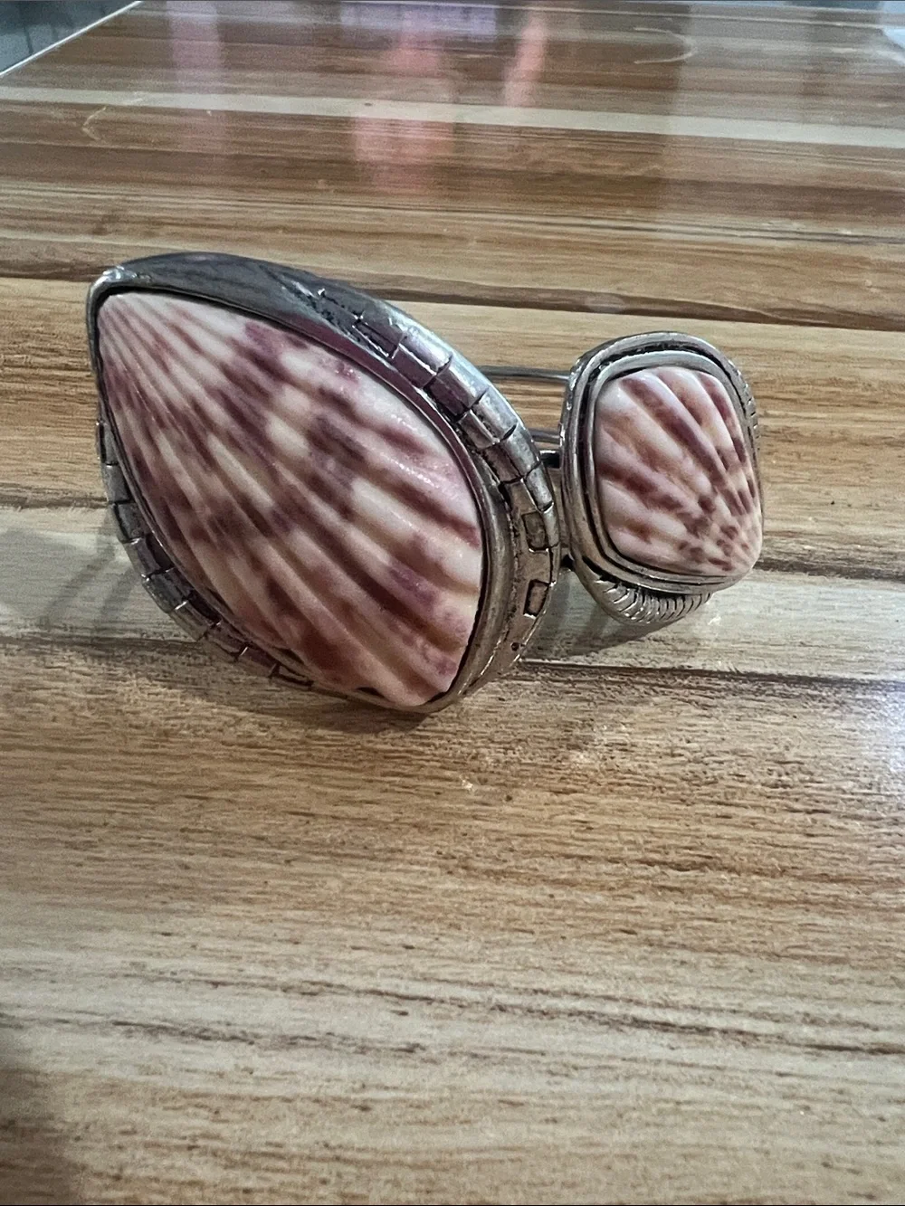 B#43  Shell Inlay Cuff Bracelet and in Silver-Tone